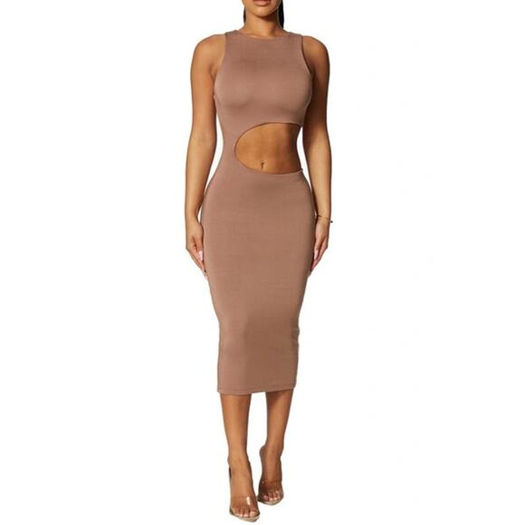 naked wardrobe Dresses & Skirts - New ~ NAKED WARDROBE ~ Cutout Sleeveless Midi Dress Size L VISCOSE soft